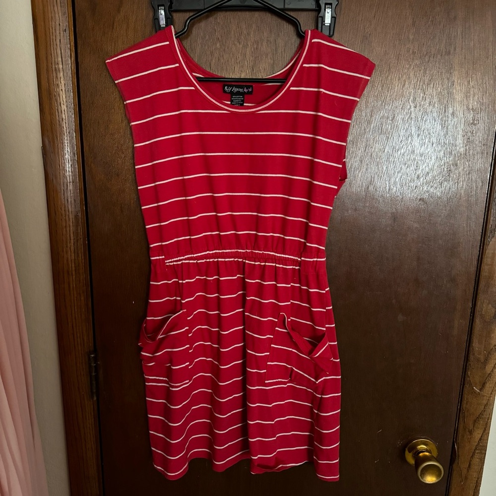 Self Esteem Red Striped Short Sleeve Dress NO BELT